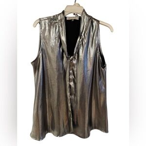 Kasper Shiny Metallic Silver Sleeveless Blouse Tank Top
